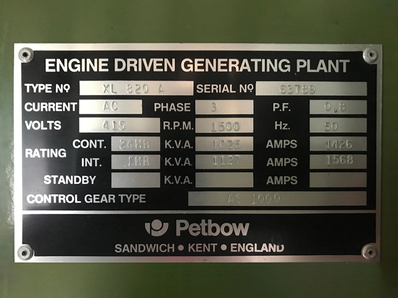 Petbow Dorman/Perkins Diesel Generator 1025kVA for sale