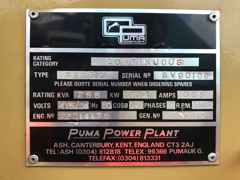Puma Cummins Diesel Generator 250kVA